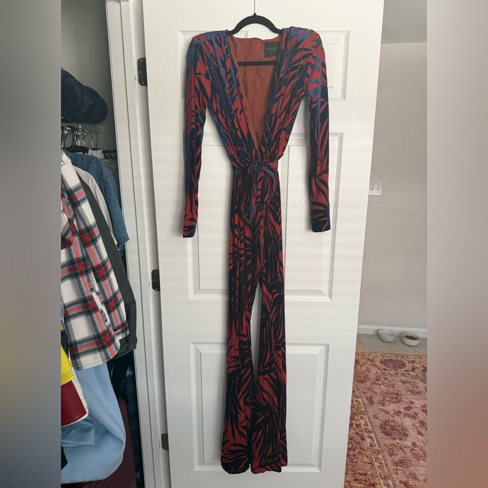 Michael Costello Bold Red and Blue Jumpsuit